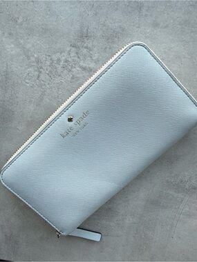 kate spade Light Blue Zip-Around Saffiano Wallet